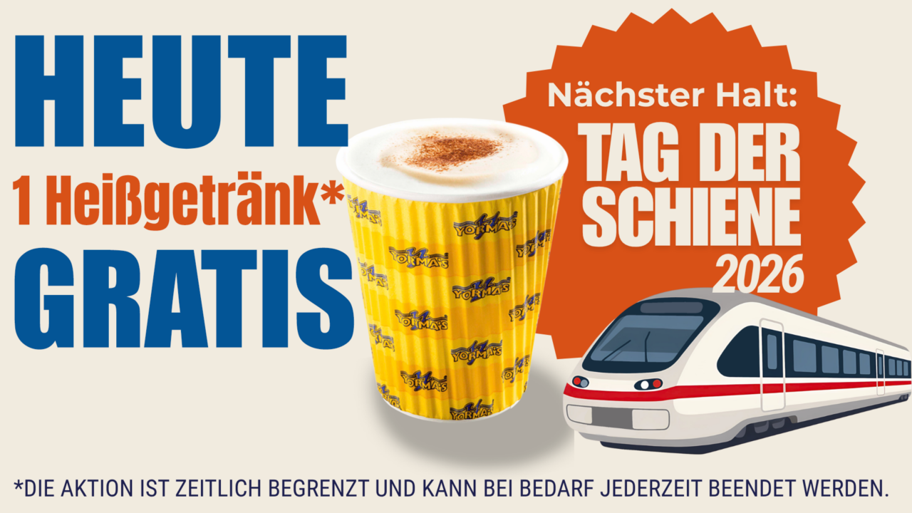 Aktion am 17. September: Gratis Heißgetränk bei Yormas zum Tag der Schiene